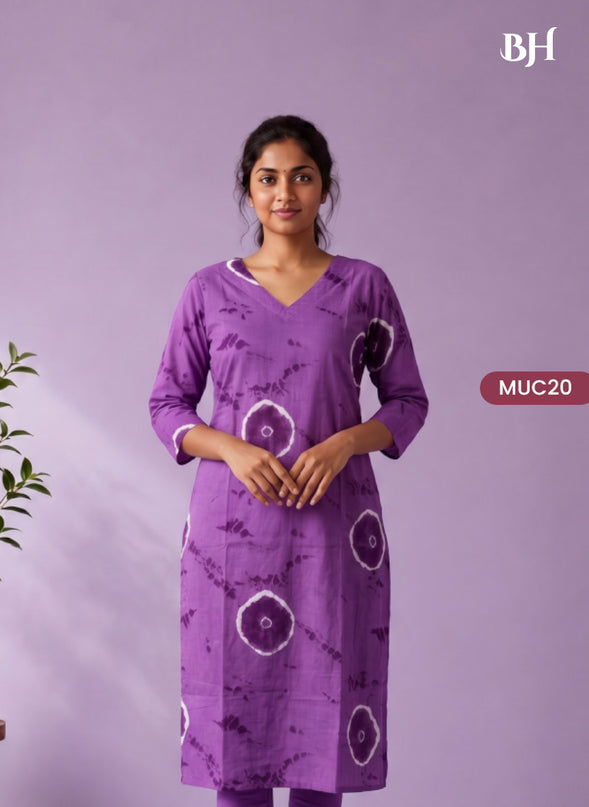 Purple & White Tie-Dye Printed Mul Cotton Top with Full-Length Cotton Lining | Women's Casual Wear