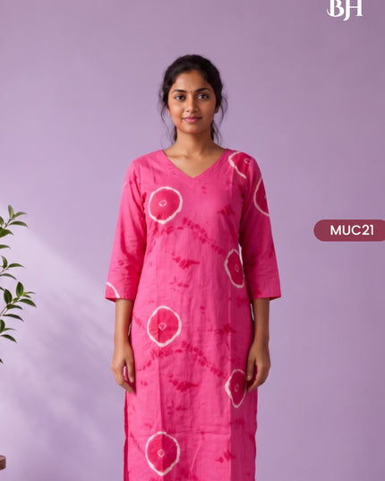Rani Pink & White Tie-Dye Printed Mul Cotton Top with Full-Length Cotton Lining | Women's Casual Wear