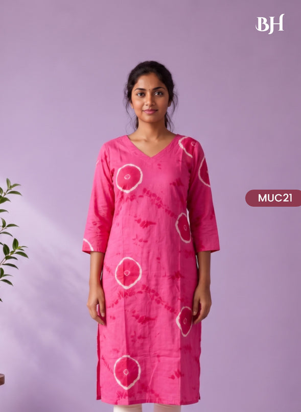 Rani Pink & White Tie-Dye Printed Mul Cotton Top with Full-Length Cotton Lining | Women's Casual Wear