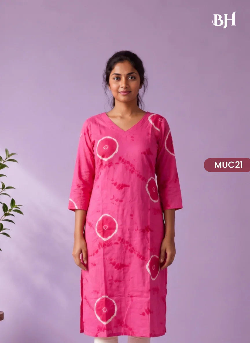 Rani Pink & White Tie-Dye Printed Mul Cotton Top with Full-Length Cotton Lining | Women's Casual Wear