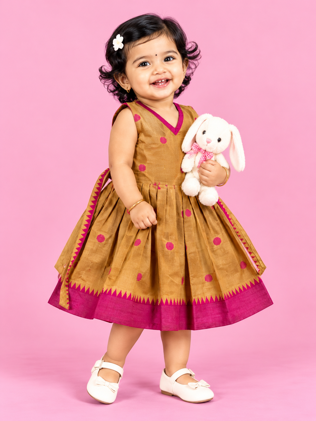 Mustard Polka Dot Baby Frock for Girls – 1 to 3 Years – photo 1