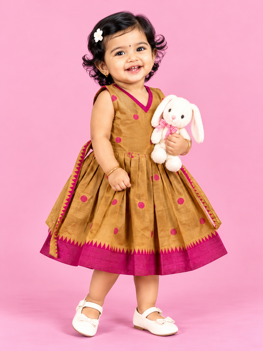 Mustard Polka Dot Baby Frock for Girls – 1 to 3 Years – photo 1