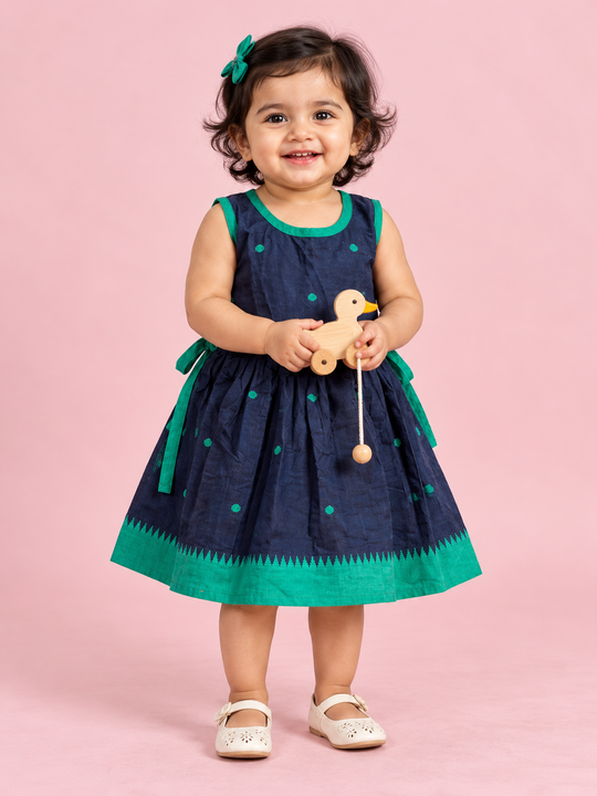 Navy & Green Polka Dot Baby Frock for Girls – 1 to 3 Years – photo 1