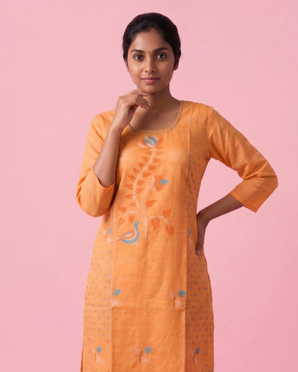 Peach Orange Cotton Top | Scoop Neck | Half Sleeves | Without Lining