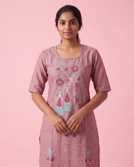 Dusty Rose Cotton Top | Scoop Neck | Half Sleeves | Without Lining