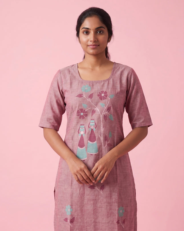 Dusty Rose Cotton Top | Scoop Neck | Half Sleeves | Without Lining