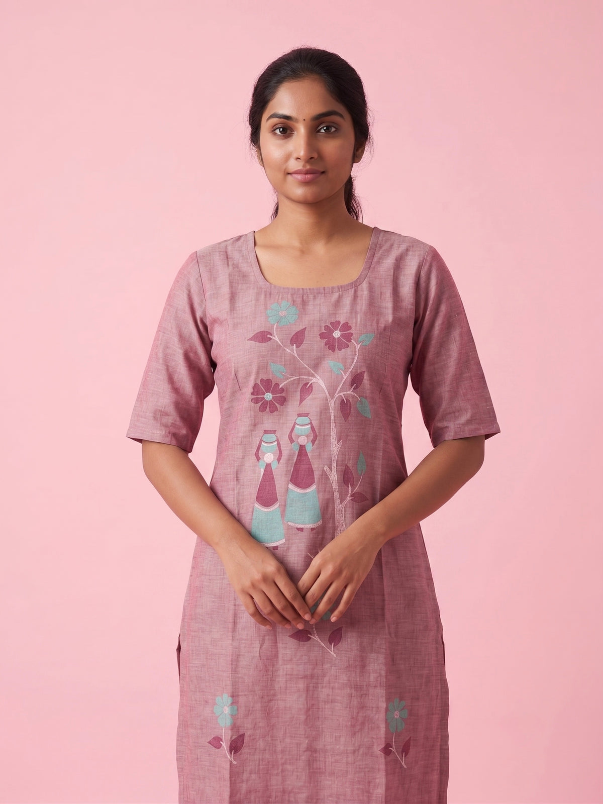 Dusty Rose Cotton Top | Scoop Neck | Half Sleeves | Without Lining
