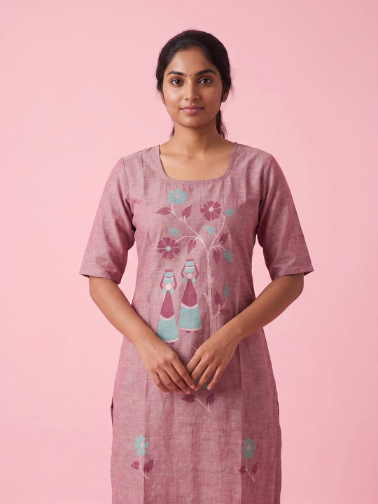 Dusty Rose Cotton Top | Scoop Neck | Half Sleeves | Without Lining