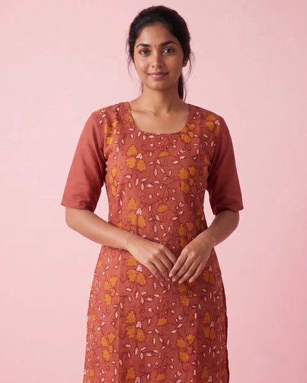 Dusty Rose Cotton Top | Scoop Neck | Half Sleeves | Without Lining