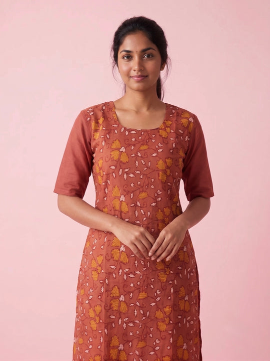 Dusty Rose Cotton Top | Scoop Neck | Half Sleeves | Without Lining
