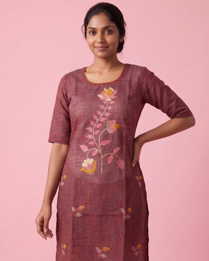 Maroon Cotton Top | Scoop Neck | Half Sleeves | Without Lining