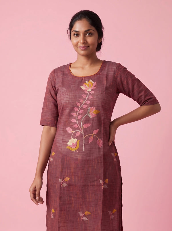 Maroon Cotton Top | Scoop Neck | Half Sleeves | Without Lining