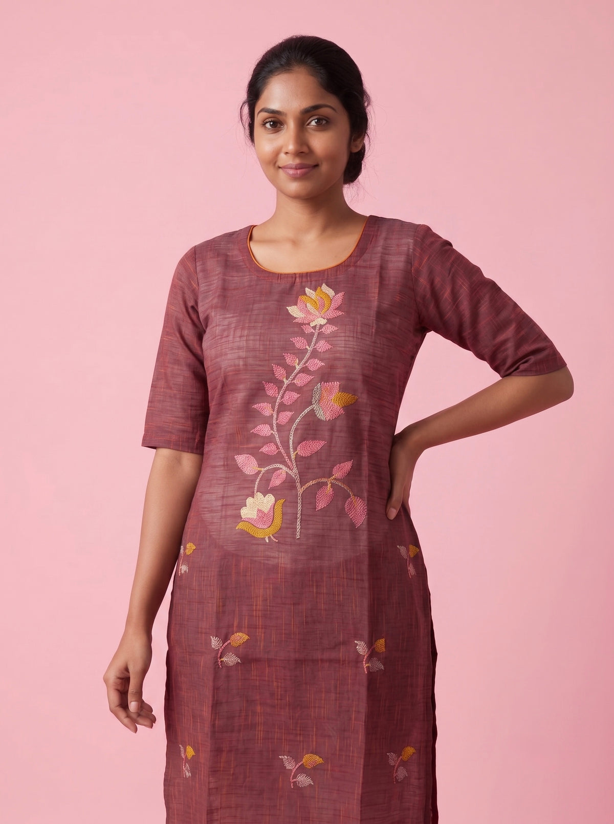 Maroon Cotton Top | Scoop Neck | Half Sleeves | Without Lining
