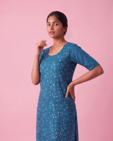 Blue Cotton Top | Scoop Neck | Half Sleeves | Without Lining