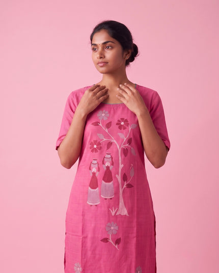 Pink Cotton Top | Round Neck | Half Sleeve | Without Lining