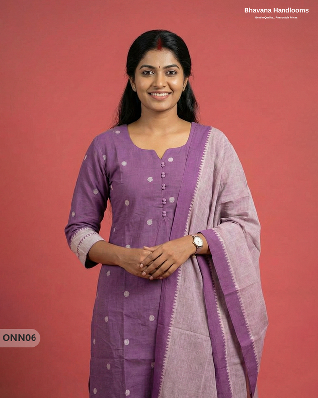 Mangalagiri Cotton 3PC Set with Full-Length Lining & Elastic Pocket Bottom – Indian Purple