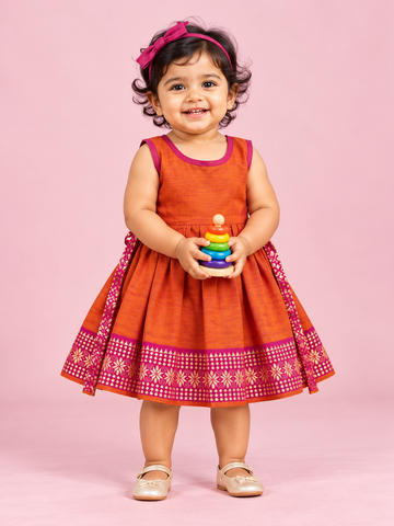 Orange & Pink Border Baby Frock for Girls – 1 to 3 Years – photo 1