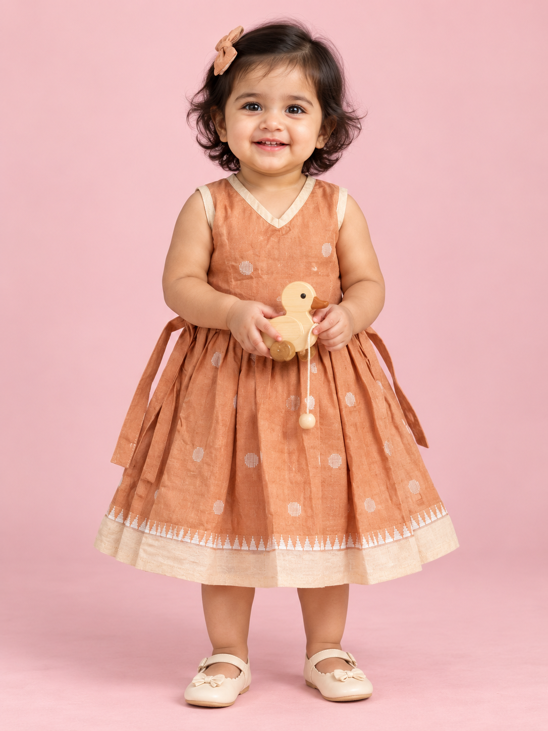 Peach Polka Dot Baby Frock for Girls – 1 to 3 Years – photo 1