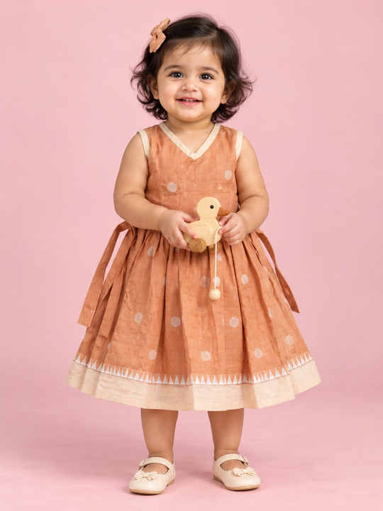 Peach Polka Dot Baby Frock for Girls – 1 to 3 Years – photo 1