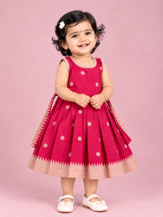 Pink & Beige Polka Dot Baby Frock for Girls – 1 to 3 Years – photo 1
