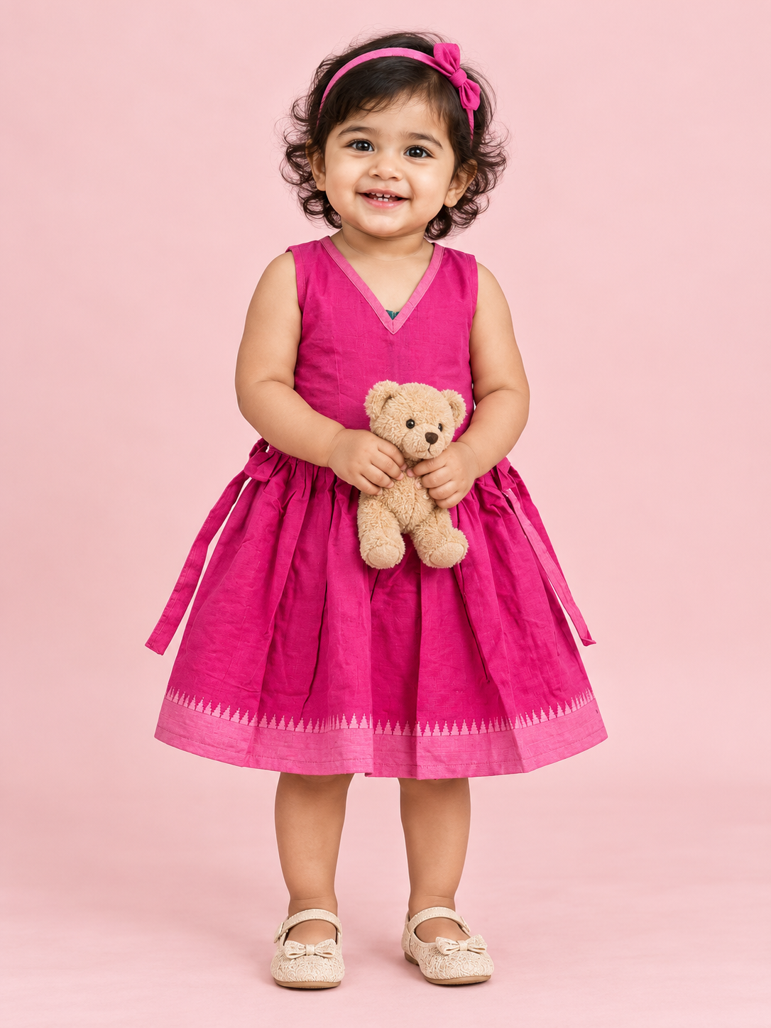 Pink Temple Border Baby Frock for Girls – 1 to 3 Years – photo 1