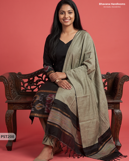 Pochampally Semi Pattu 3PC Kurti Set in Black Colour | Ready-to-Wear Ethnic Wear