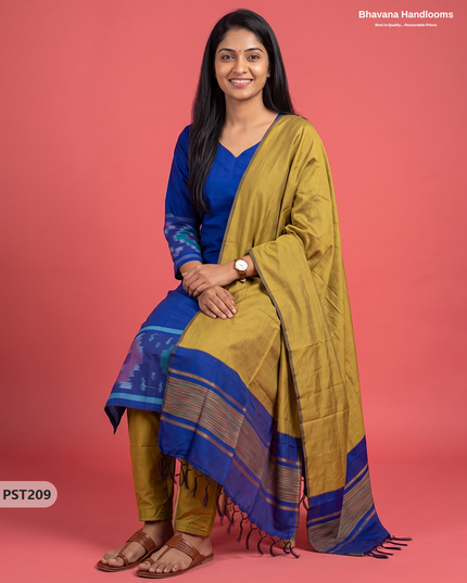 Pochampally Semi Pattu 3PC Kurti Set in Royal Blue Colour | Ready-to-Wear Ethnic Wear