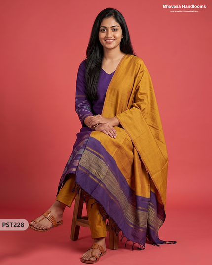 Pochampally Semi Pattu 3PC Kurti Set in Deep Violet Colour | Ready-to-Wear Ethnic Wear