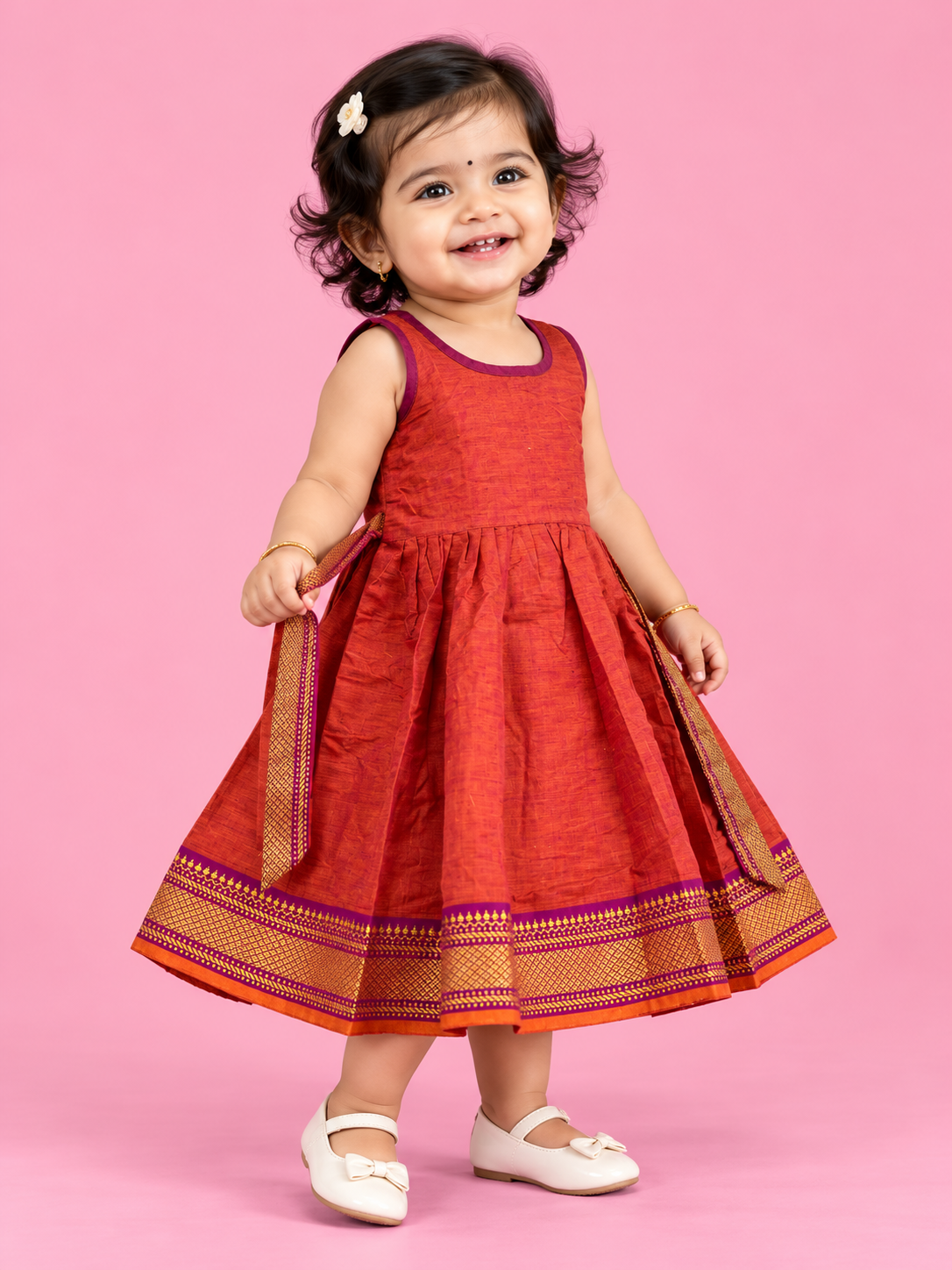 Red & Gold Border Baby Frock for Girls – 1 to 3 Years – photo 1