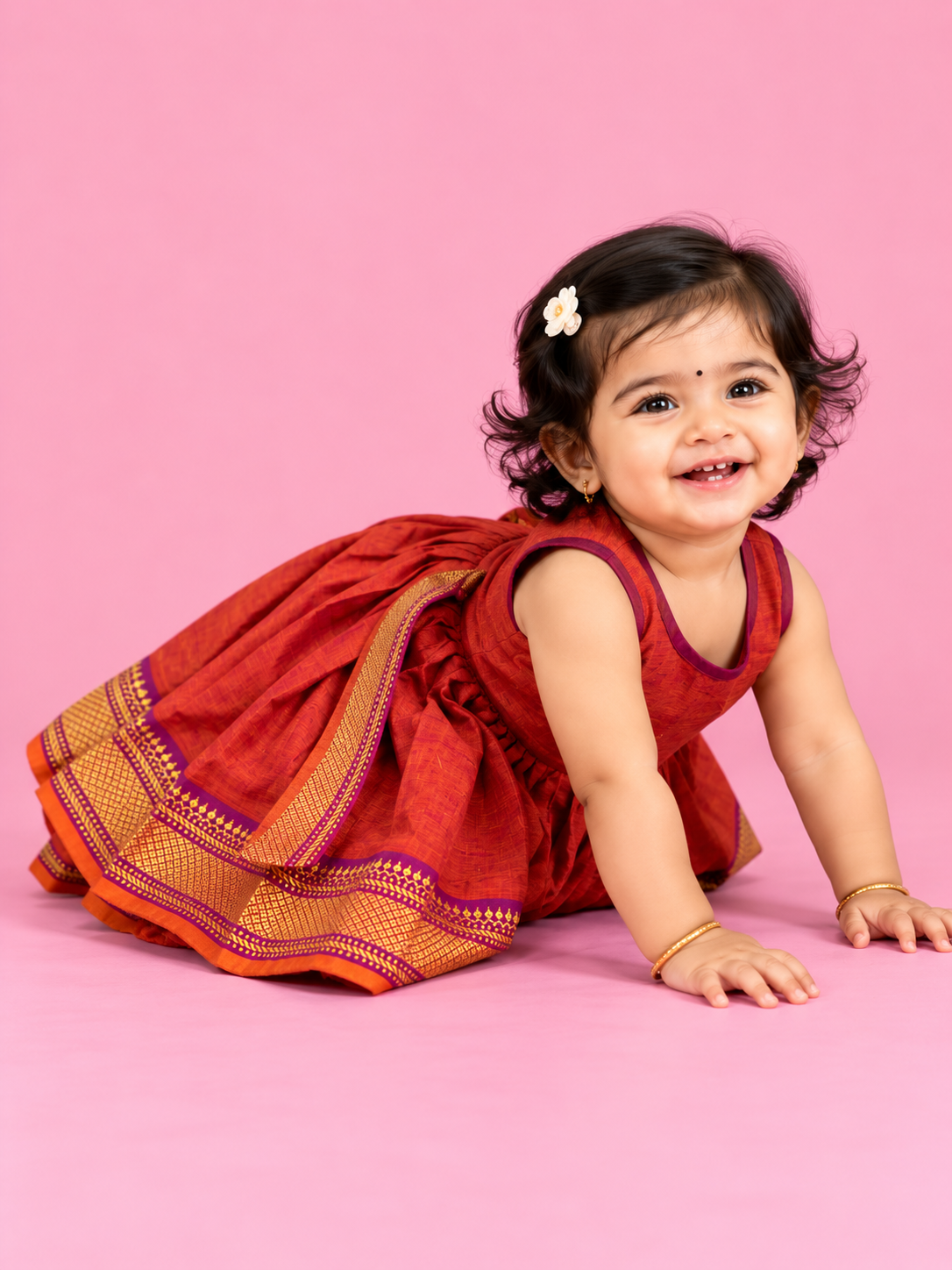 Red & Gold Border Baby Frock for Girls – 1 to 3 Years – photo 2