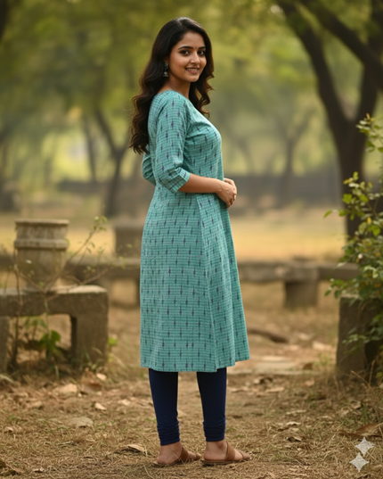 Premium Cotton Straight Cut Kurti – Beetle Green Floral Print Design for Women