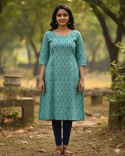 Premium Cotton Straight Cut Kurti – Beetle Green Floral Print Design for Women