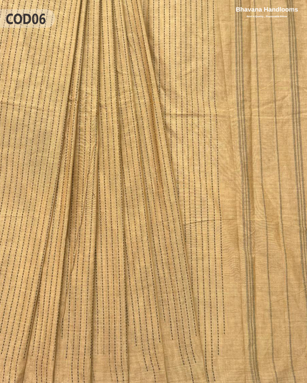 Traditional Coimbatore Handloom Saree – Thread Woven, Small Border, Wheat colour