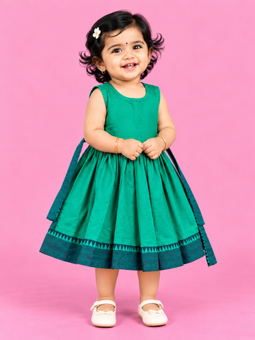 Sea Green Temple Border Baby Frock for Girls – 1 to 3 Years – photo 1