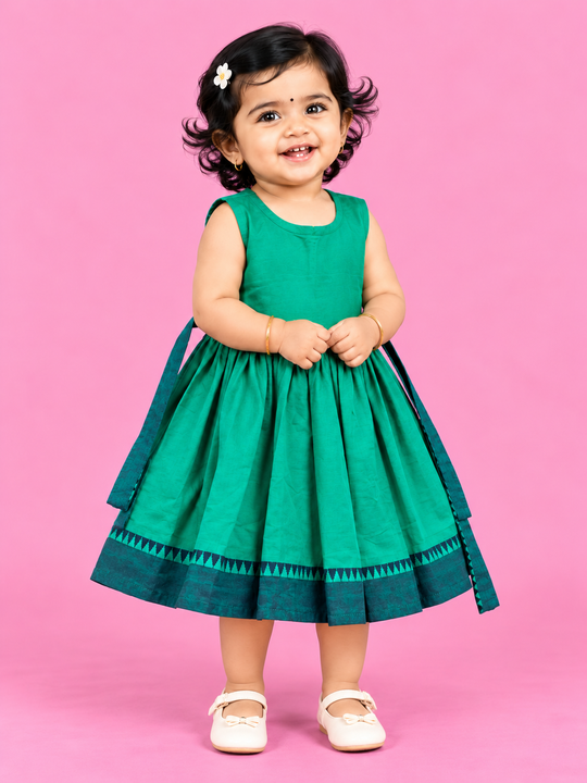 Sea Green Temple Border Baby Frock for Girls – 1 to 3 Years – photo 1