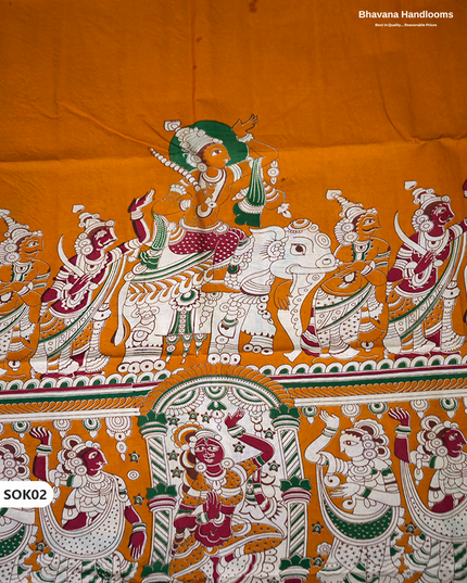 Kalamkari Dress Material 3PC Set in Orange Colour with Georgette Dupatta