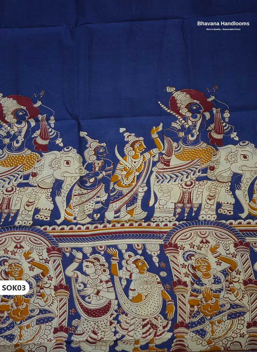 Kalamkari Dress Material 3PC Set in Indigo Blue Colour with Georgette Dupatta