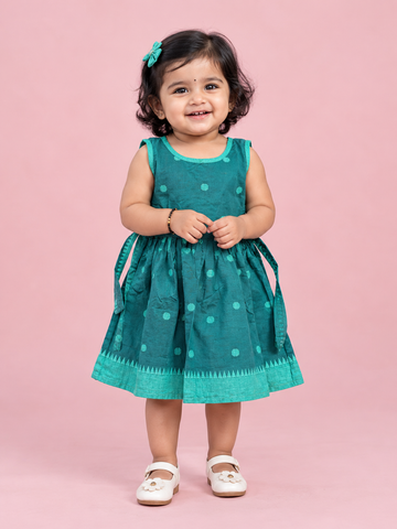 Teal Polka Dot Baby Frock for Girls – 1 to 3 Years – photo 1