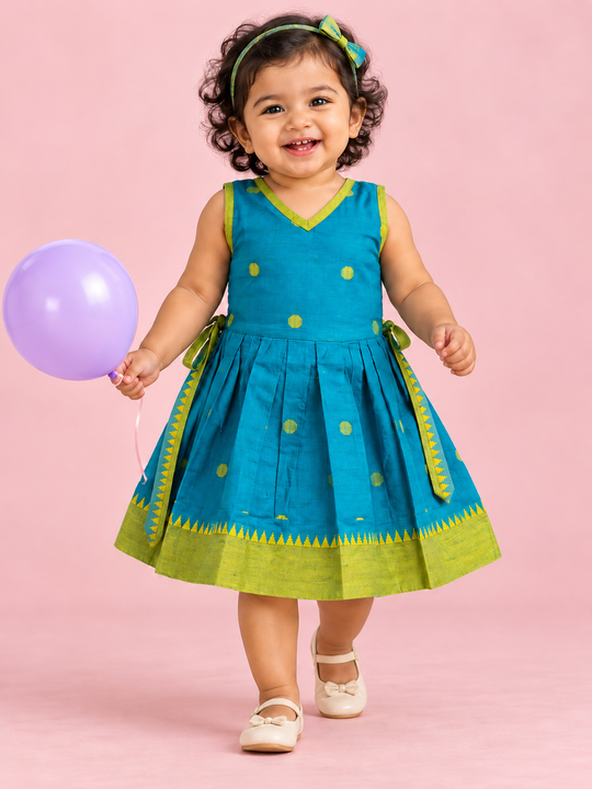 Turquoise Polka Dot Baby Frock for Girls – 1 to 3 Years – photo 1