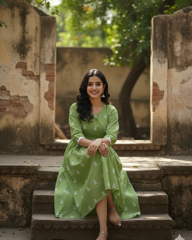 Green Cotton Frock for Women & Girls | Premium Style & Comfort