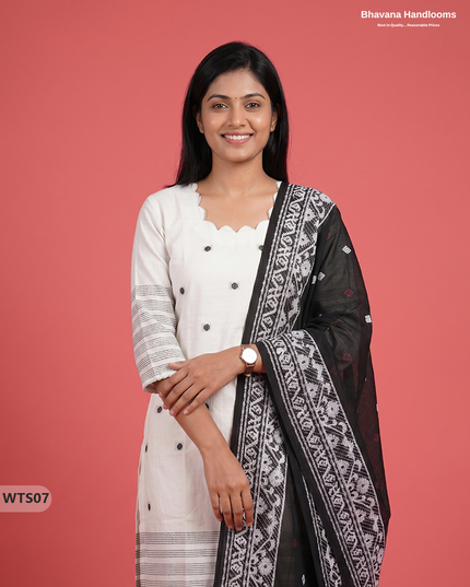 Stylish Handloom Jacquard 3PC Kurti Set with Printed Dupatta & Half White Kurti
