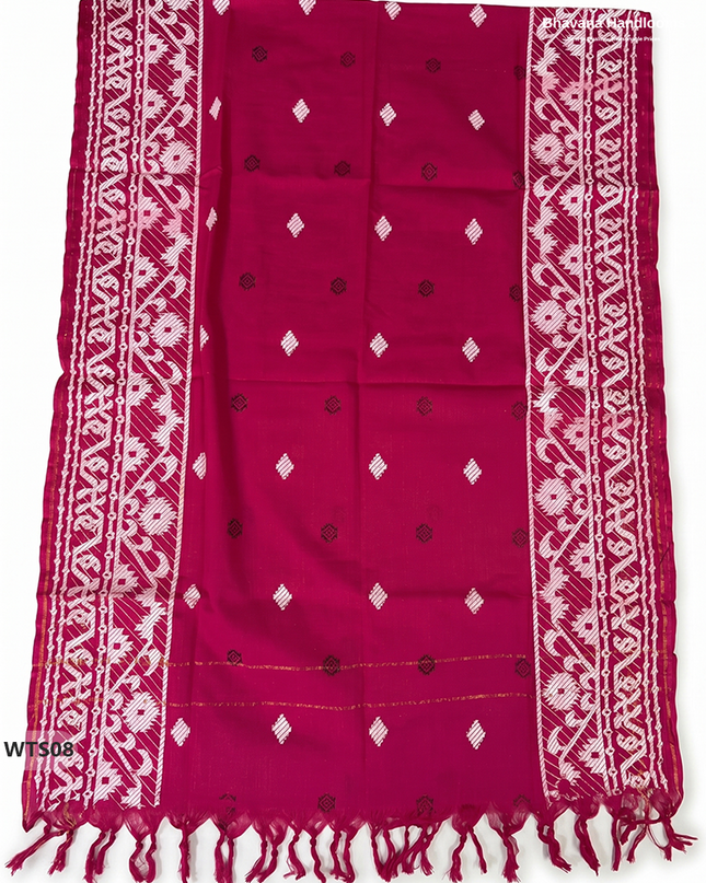 Stylish Handloom Jacquard 3PC Kurti Set with Printed Dupatta & Half White Kurti