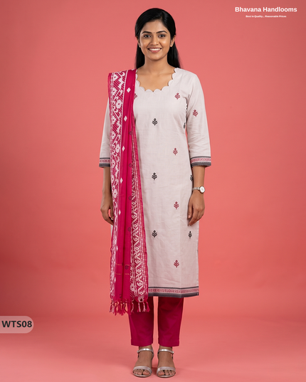 Stylish Handloom Jacquard 3PC Kurti Set with Printed Dupatta & Half White Kurti