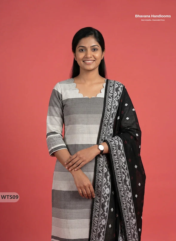 Stylish Handloom Jacquard 3PC Kurti Set with Printed Dupatta & Half White Kurti