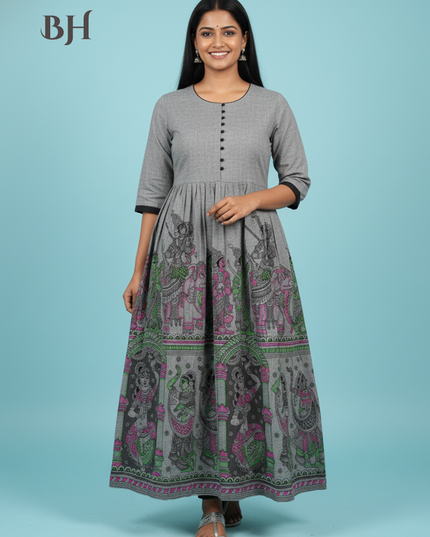 Ramayanam Cotton Frock Oslo Gray – Premium Ethnic Wear for Women & Girls