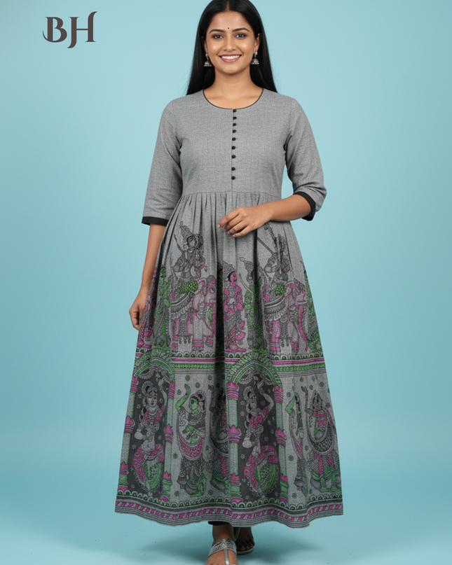 Ramayanam Cotton Frock Oslo Gray – Premium Ethnic Wear for Women & Girls