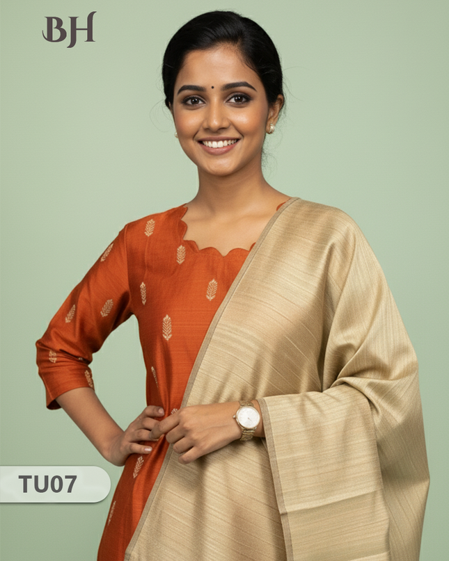 Raw Silk 3-Piece Kurti Set with Cut Work Neck Design in Orange Colour | Full-Length Lined Kurti with Gold Dupatta